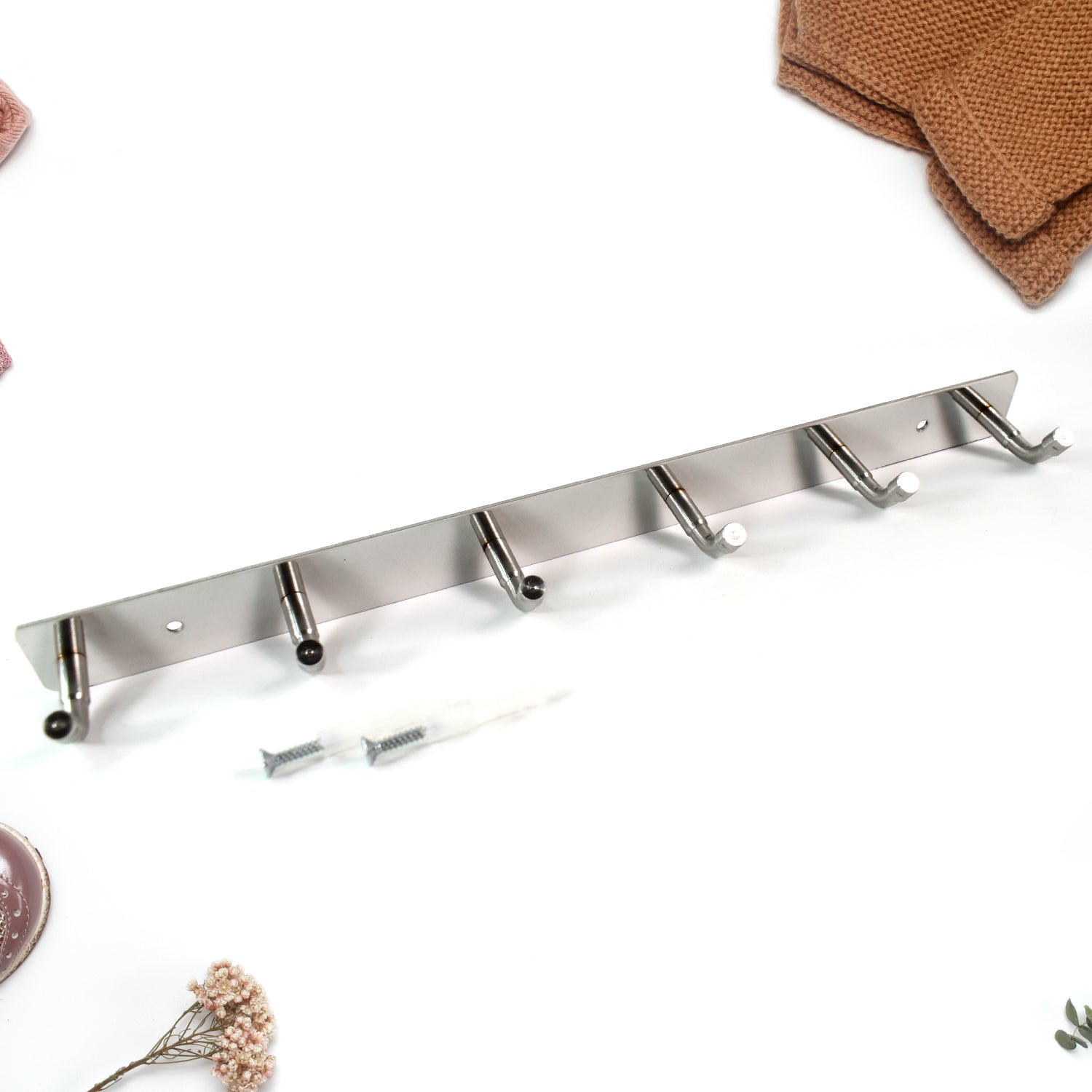 Stainless Steel Wall Mounted Coat 6 Hook Rack (32x3 / 1Pc) Stainless Steel Wall Mounted Coat 6 Hook Rack (32x3 / 1Pc)